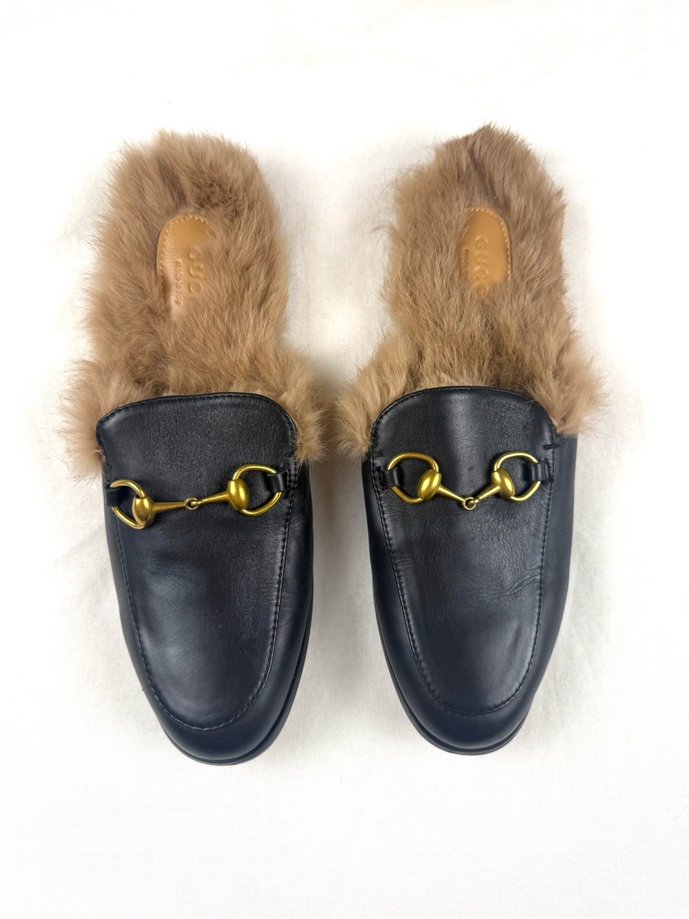 Gucci Fur-Lined Leather Mule - Black & Tan - Picture 1 of 6